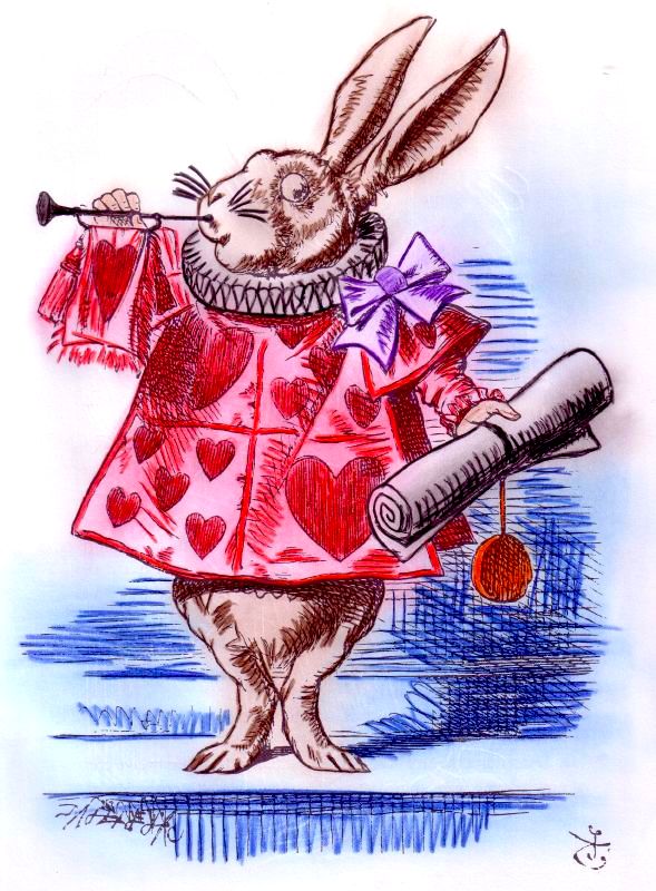The Rabbit from Alice in Wonderland, bearing scroll. Image by Kimberly, CC By-SA 2.0