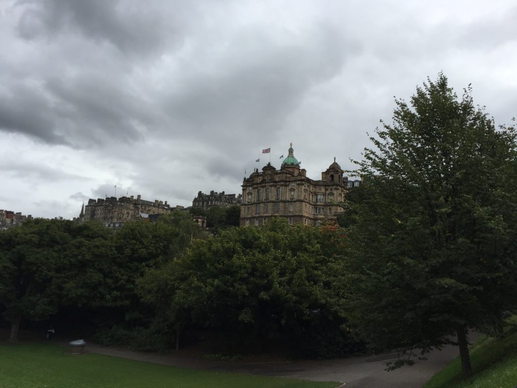 Under grey cloud, the former Bank of Scotland headquarters 